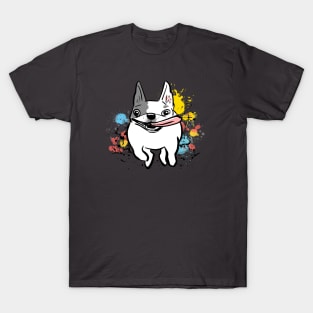 French Bulldog Running with Paint Splashes Frenchie Dog T-Shirt